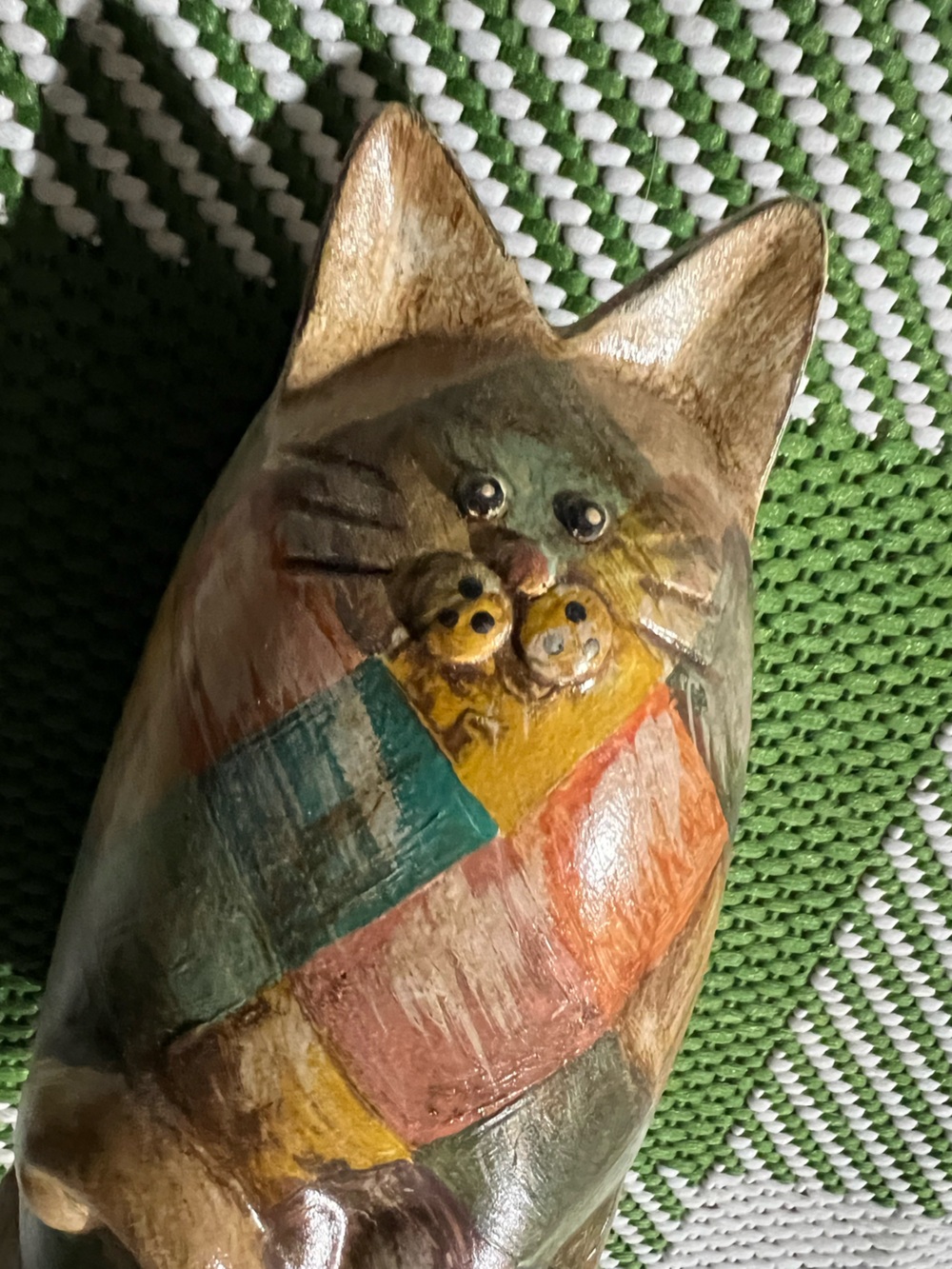 Adorable Hand-Painted resin Cat - Harlequin Multicolor